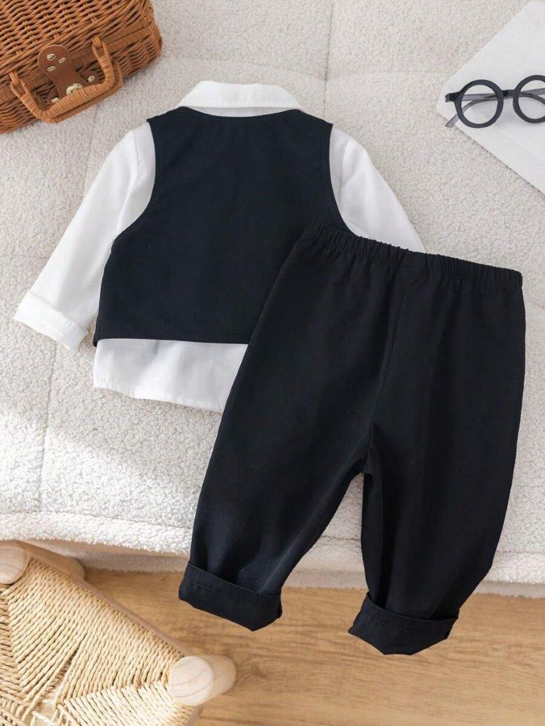 Baby Gentleman Solid Vest Shirt And Pants 4 Piece Set