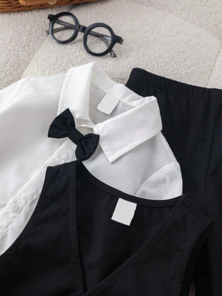 Baby Gentleman Solid Vest Shirt And Pants 4 Piece Set