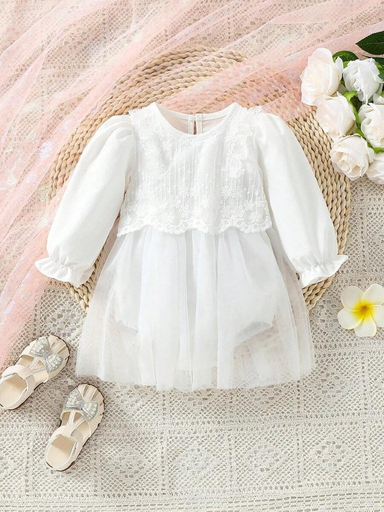Baby Elegant Lace Long Sleeve Bodysuit Dress