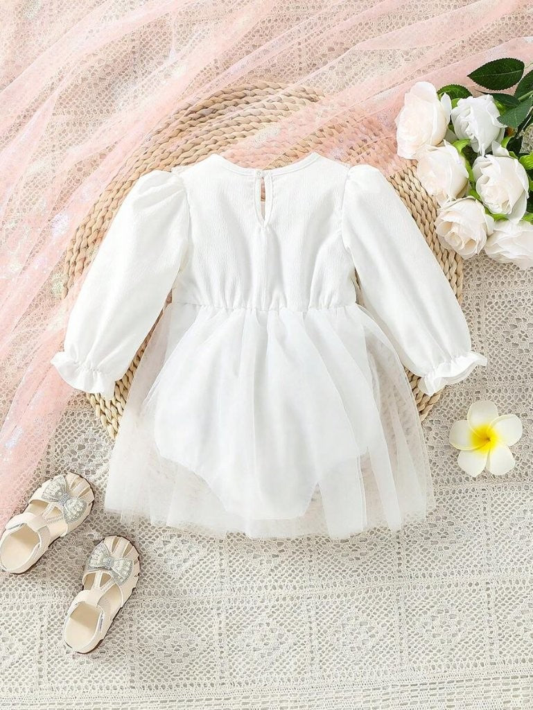 Baby Elegant Lace Long Sleeve Bodysuit Dress