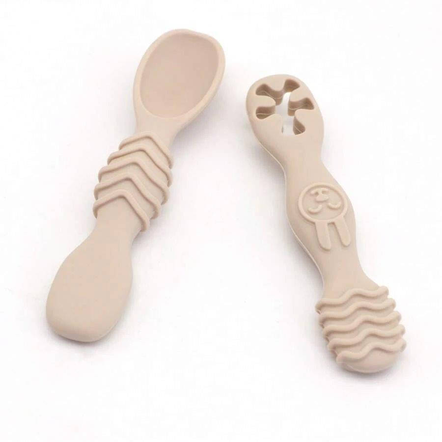 Baby 2 Piece Silicon Spoon Set Beige