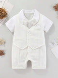 Baby White Fine Stripe Baptism Bow Tie Gentleman Romper