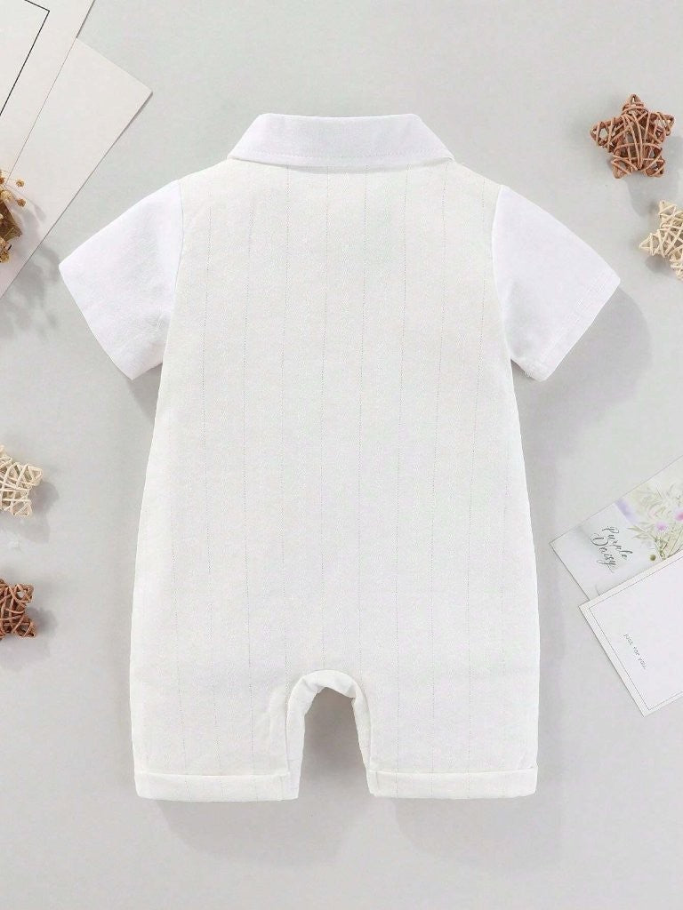 Baby White Fine Stripe Baptism Bow Tie Gentleman Romper