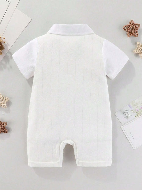 Baby White Fine Stripe Baptism Bow Tie Gentleman Romper