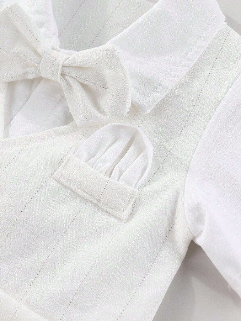 Baby White Fine Stripe Baptism Bow Tie Gentleman Romper