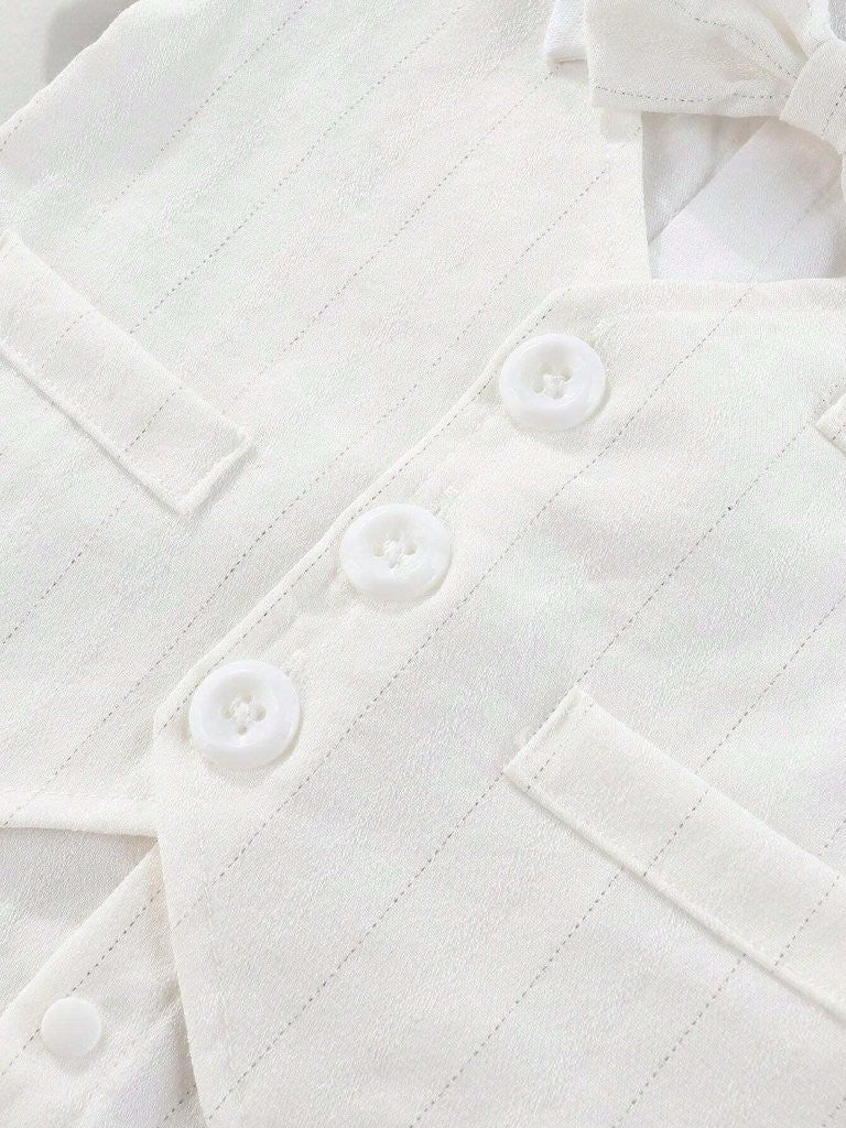 Baby White Fine Stripe Baptism Bow Tie Gentleman Romper