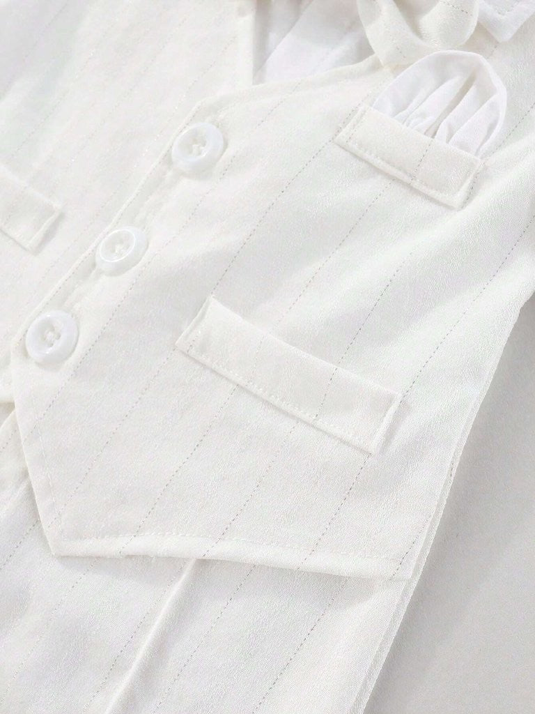 Baby White Fine Stripe Baptism Bow Tie Gentleman Romper