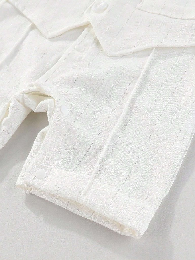 Baby White Fine Stripe Baptism Bow Tie Gentleman Romper