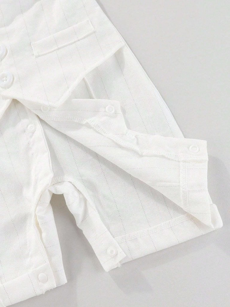 Baby White Fine Stripe Baptism Bow Tie Gentleman Romper