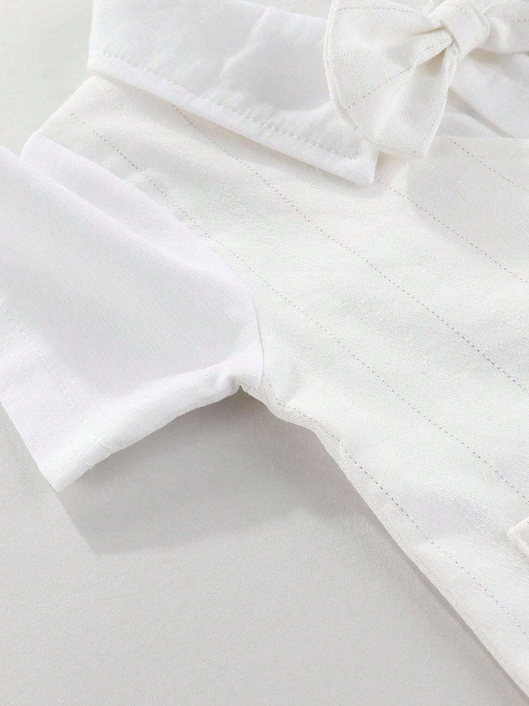 Baby White Fine Stripe Baptism Bow Tie Gentleman Romper