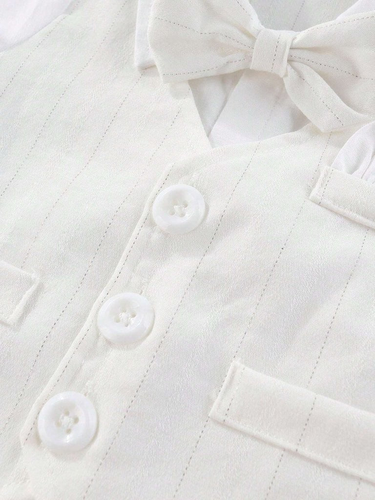 Baby White Fine Stripe Baptism Bow Tie Gentleman Romper