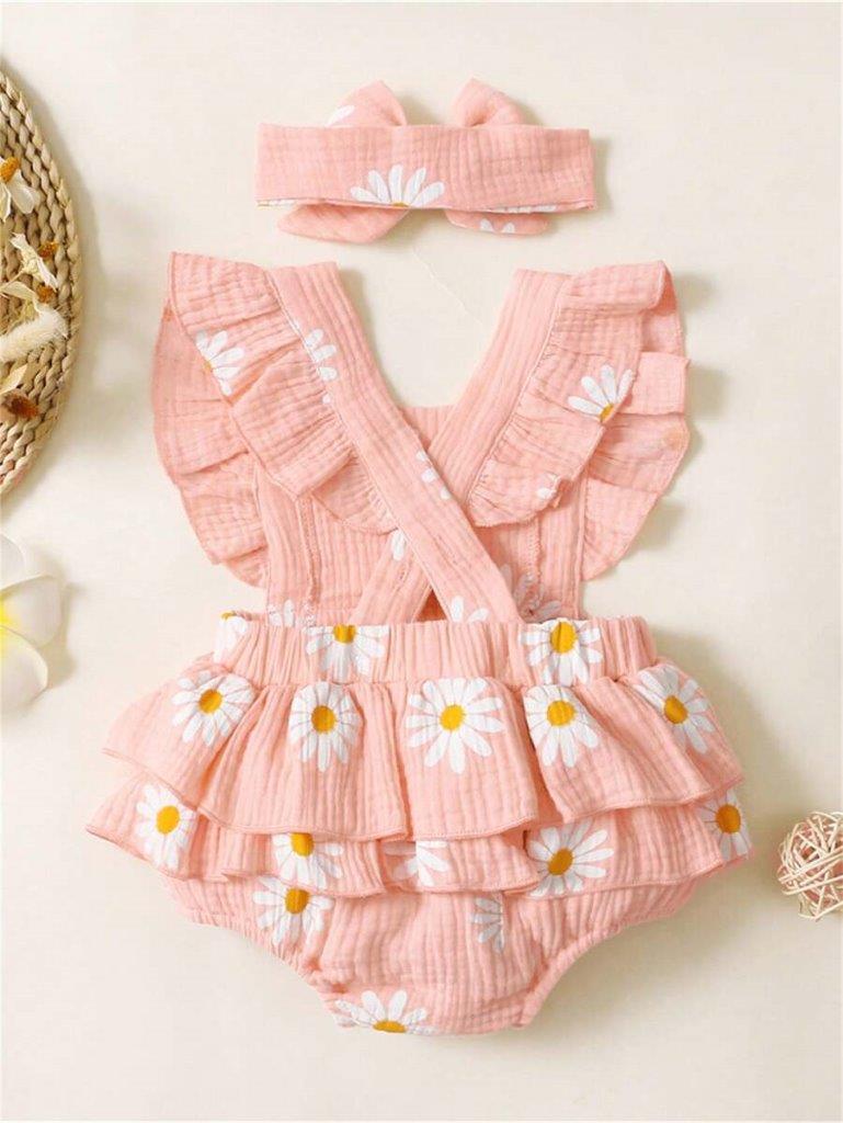 Baby Daisy Printed Bodysuit Dress With Headband