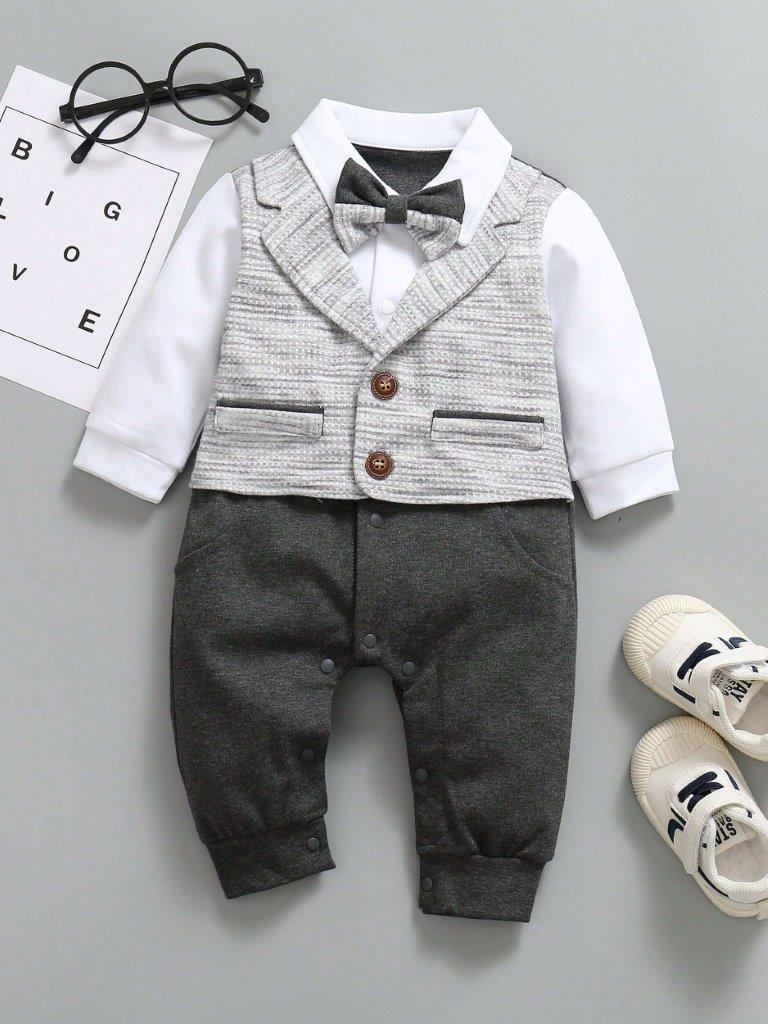 Baby Gentleman Grey Bow Tie 2 in 1 Jumpsuit