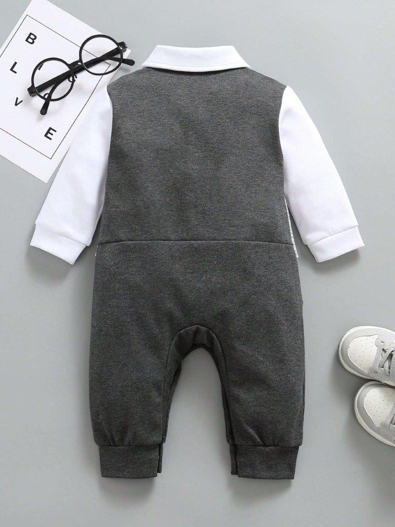 Baby Gentleman Grey Bow Tie 2 in 1 Jumpsuit