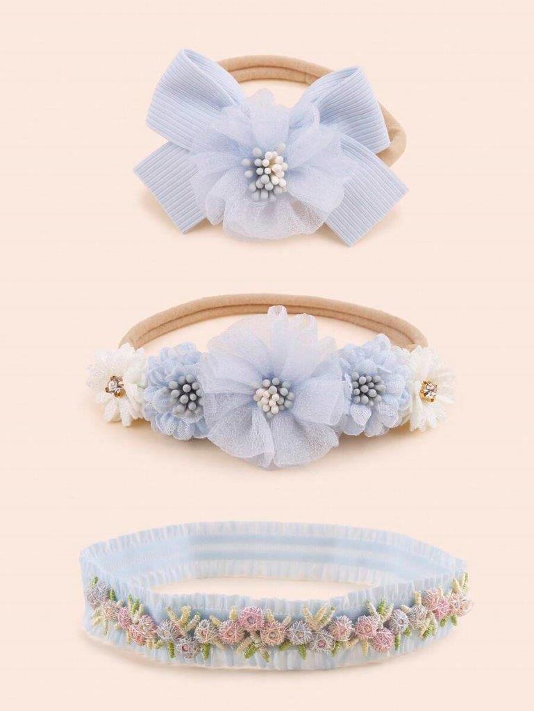 Baby 3 Piece Baby Blue Flower Headband Set