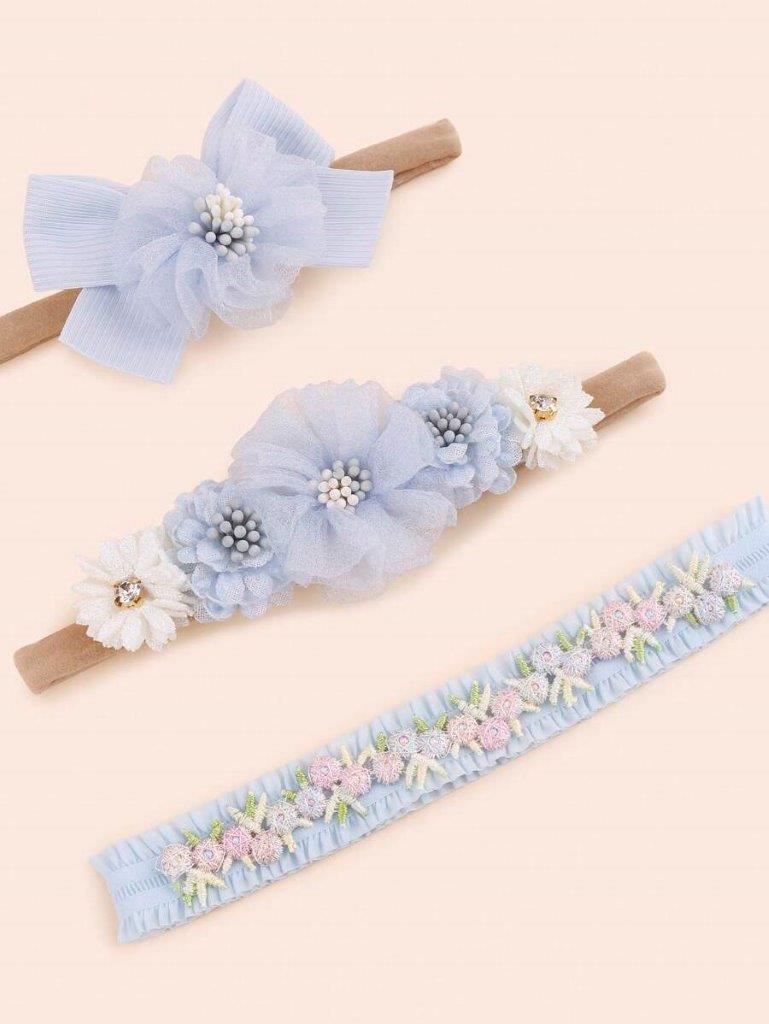Baby 3 Piece Baby Blue Flower Headband Set