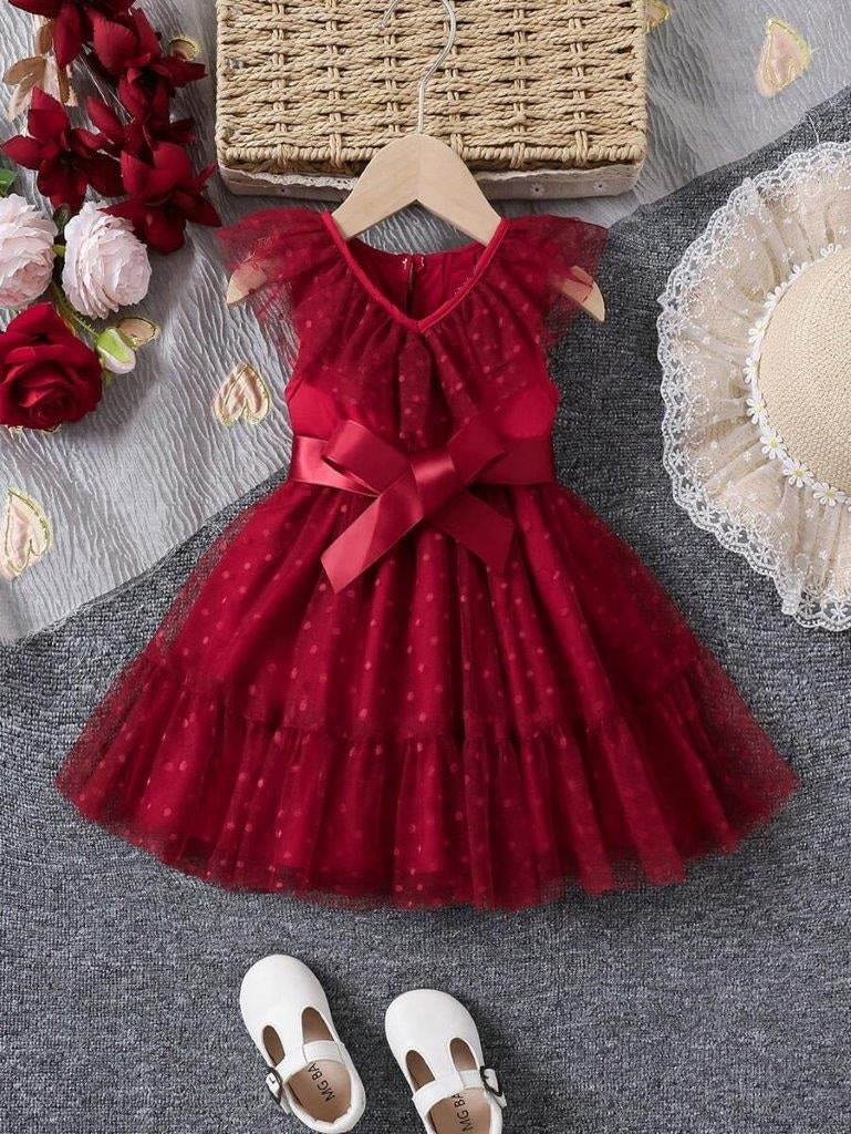 Baby Burgundy Polka Dot Mesh Dress