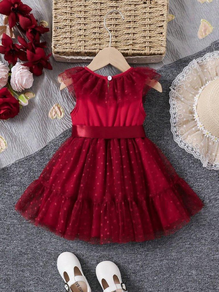 Baby Burgundy Polka Dot Mesh Dress