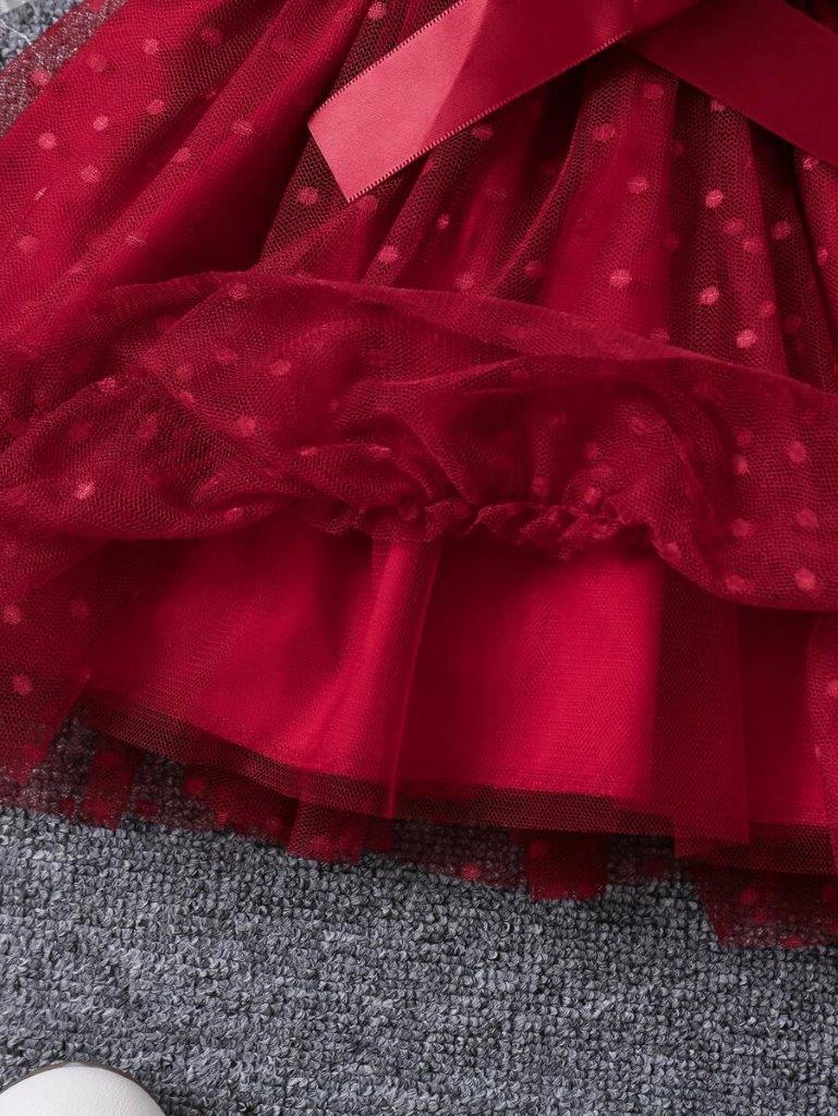 Baby Burgundy Polka Dot Mesh Dress