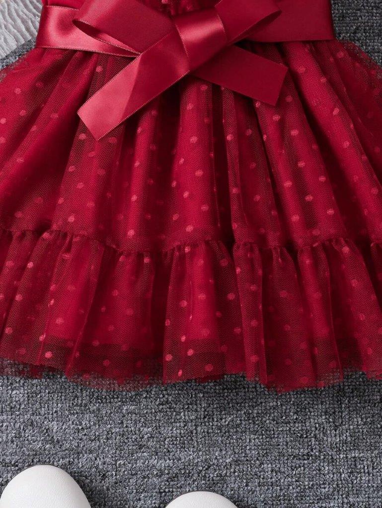 Baby Burgundy Polka Dot Mesh Dress