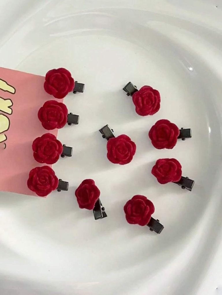 2 Piece Dainty Red Rose Hair Clips