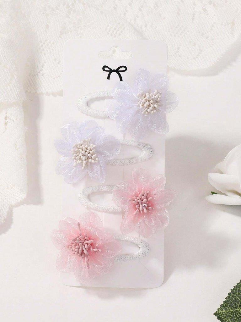 4 Piece Flower Hair Clips White