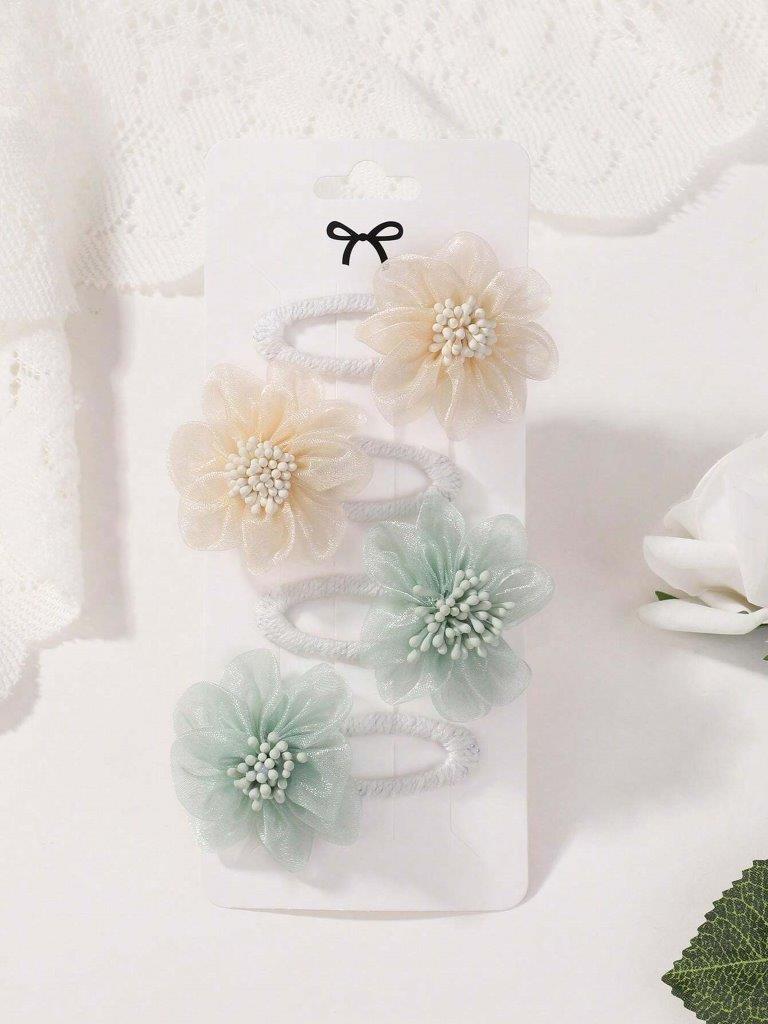 4 Piece Flower Hair Clips Green