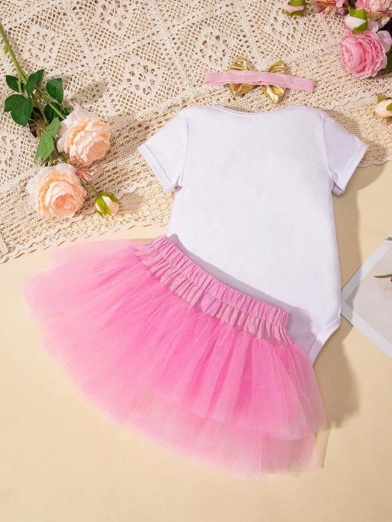 Baby One Year Old Birthday Set Gold Short Sleeve
