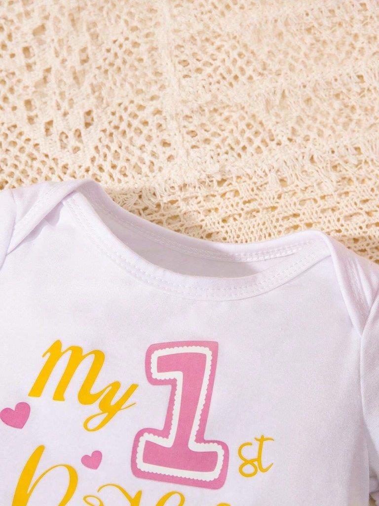 Baby One Year Old Birthday Set Gold Short Sleeve