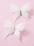 2 Piece Diamante Butterfly Hair Clips White