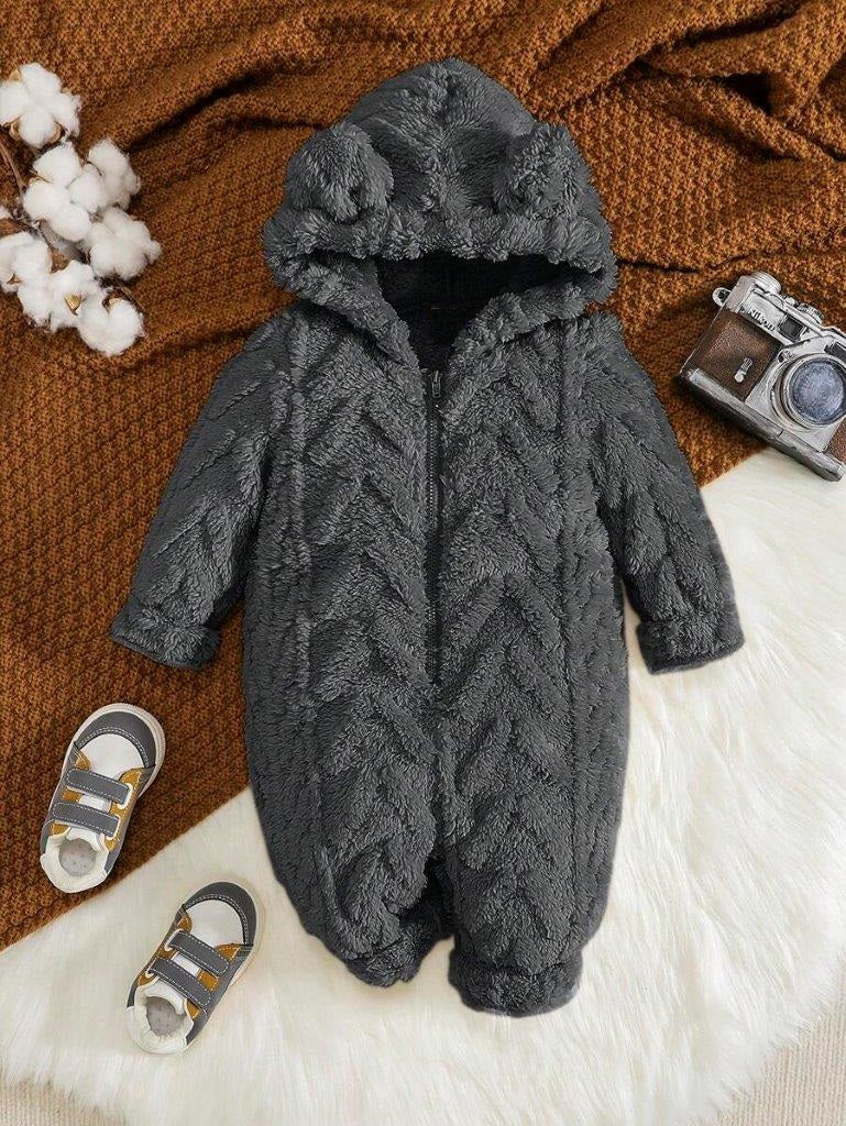 Baby Unisex Zip Up Teddy Jumpsuit Grey