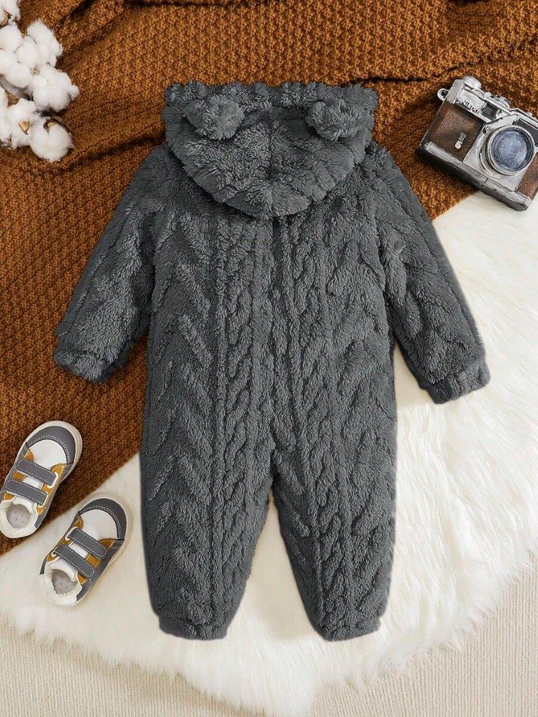 Baby Unisex Zip Up Teddy Jumpsuit Grey