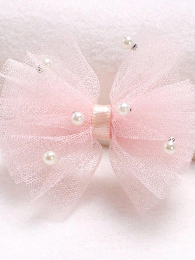 2 Piece Pink Mesh Pearl Hair Clips