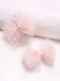 2 Piece Pink Mesh Pearl Hair Clips