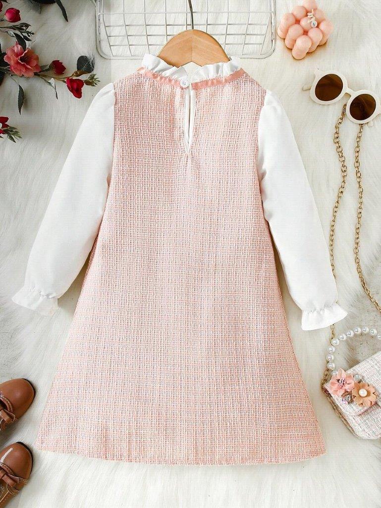 Toddler Girls Elegant Frilled Bow Dress Pink