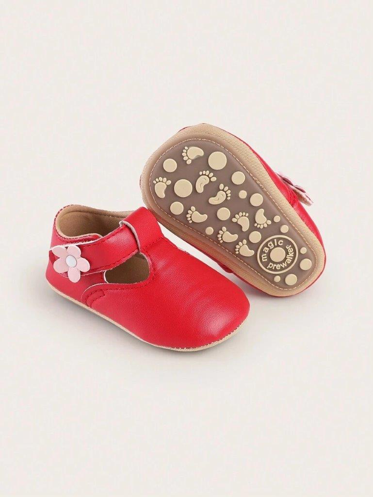 Baby Red Side Flower Leather Shoes