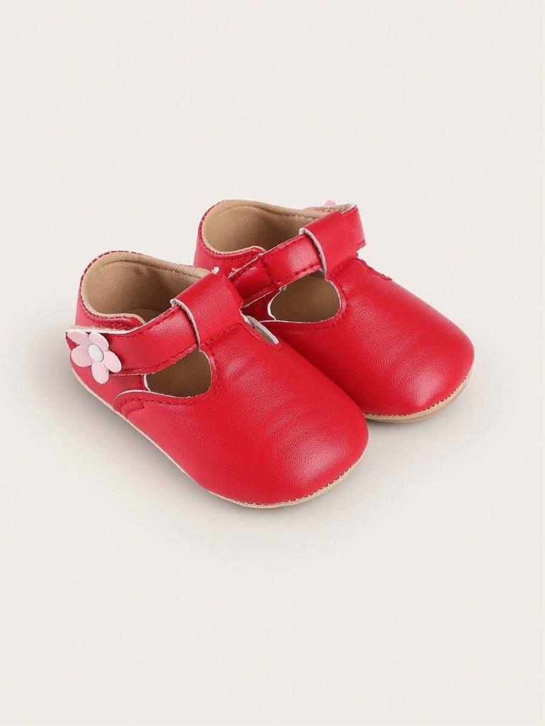 Baby Red Side Flower Leather Shoes