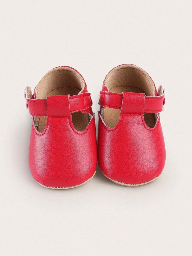Baby Red Side Flower Leather Shoes