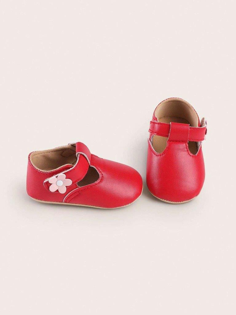 Baby Red Side Flower Leather Shoes