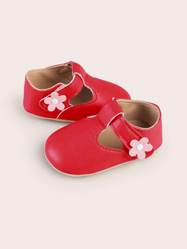 Baby Red Side Flower Leather Shoes