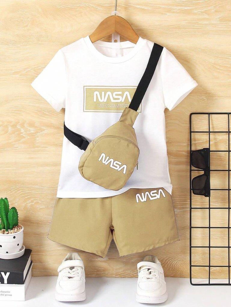 Toddler Boys 3 Piece Slogan Print Tee And Shorts Set