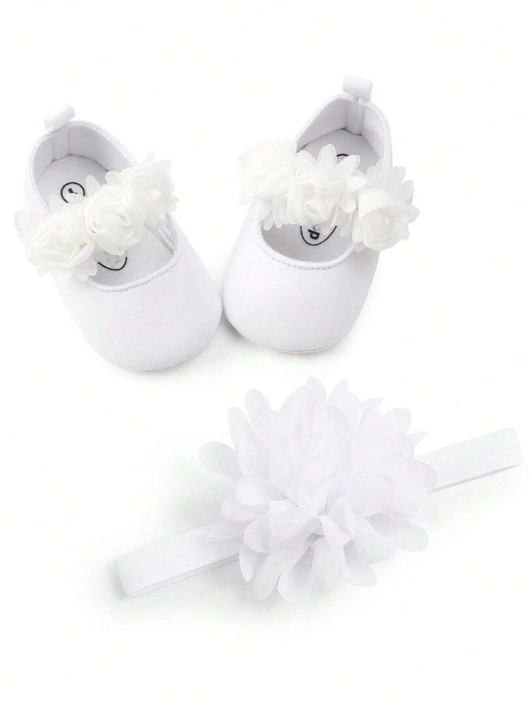 Baby Rose Mary Jane Flats With Headband