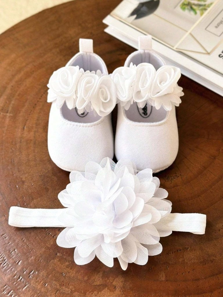 Baby Rose Mary Jane Flats With Headband