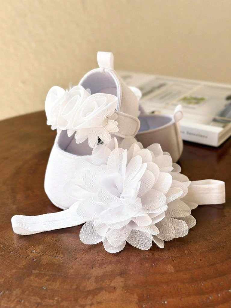 Baby Rose Mary Jane Flats With Headband