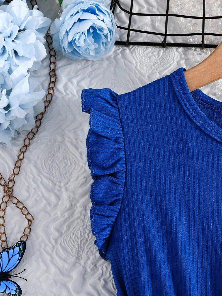 Toddler Girls Blue Flower Belted Dress
