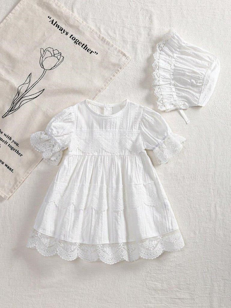 Baby White Lace Sleeve Dress (excluding hat)