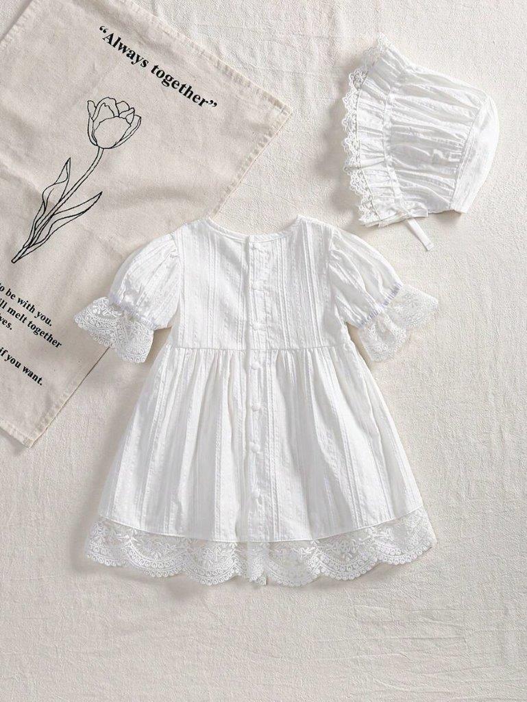 Baby White Lace Sleeve Dress (excluding hat)