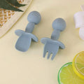 Baby Dusty Blue Silicon Spoon And Fork Set