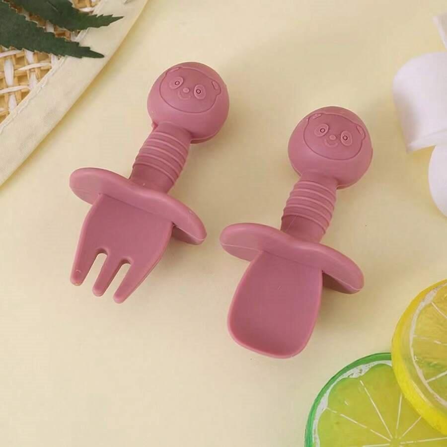 Baby Pink Silicon Spoon And Fork Set
