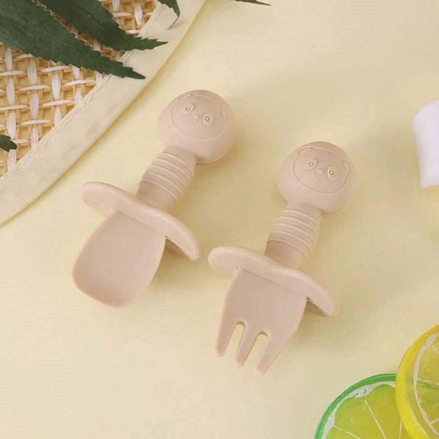 Baby Beige Silicon Spoon And Fork Set